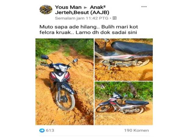 Hanis berjaya dijejaki selepas Mohd Hafiz membaca entri di laman sosial Facebook Anak-Anak Jertih berhubung penemuan motosikal yang ditunggang Hanis.